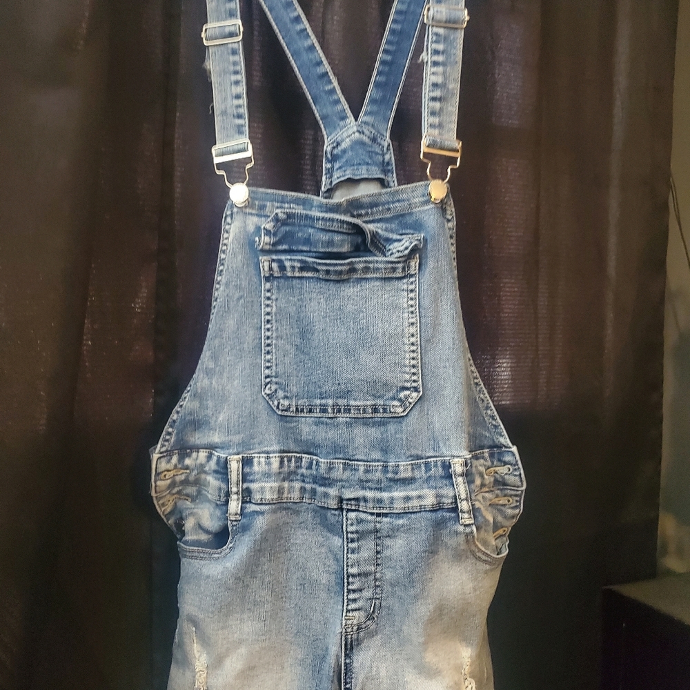 • SHEIN • Faded Denim Overall Shorts • Large •